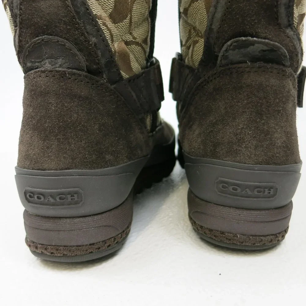 Coach Signature Mariette Fur Trim Canvas Boots Size 5.5 M - Picture 7 of 9